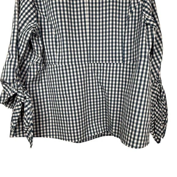 Universal Standard For J Crew Blue&White Gingham Poplin Tie Sleeve Blouse Sz 2X - Picture 7 of 15